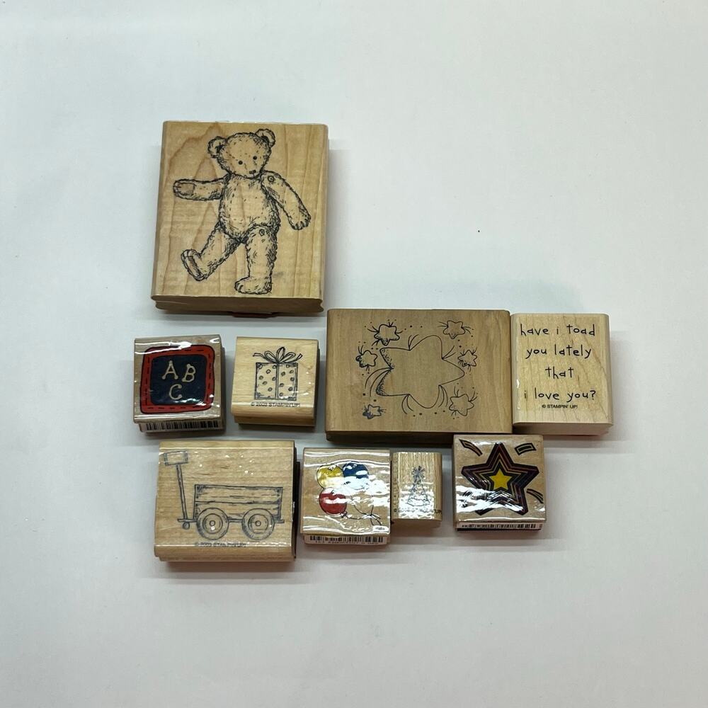 wood‎ mounted rubber stamps lot stampin up teddy bear birthday cards crafts